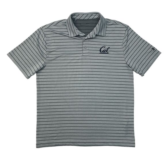 Under Armour Polo Mens L Grey Playoff 2.0 Tour Stripe California Golden Bears - Picture 1 of 14